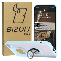 Etui z uchwytem na palec Bizon Case Hybrid Ring do Xiaomi 15, przydymione z jasnoniebieską ramką