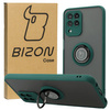Etui z uchwytem na palec Bizon Case Hybrid Ring do Galaxy M33 5G, przydymione z ciemnozieloną ramką