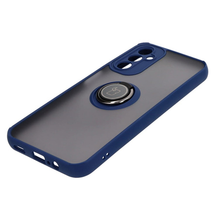 Etui z uchwytem na palec Bizon Case Hybrid Ring do Galaxy A14 4G / 5G, przydymione z granatową ramką