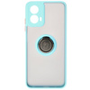 Etui z uchwytem na palec Bizon Case Hybrid Ring do Motorola Moto G34 5G, przydymione z jasnoniebieską ramką