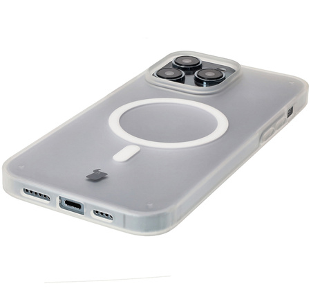 Etui z pierścieniem magnetycznym Bizon Case MatteO do iPhone 14 Pro Max, półprzezroczyste z przezroczystą ramką
