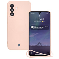 Silikonowe etui z pierścieniem magnetycznym Bizon Case Silicone Magnetic Sq do Galaxy A26 5G, jasnoróżowe