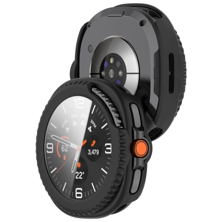 Etui ze szkłem do zegarka Bizon Case+Glass Watch do Samsung Galaxy Watch 8 Classic 46 mm, matowe czarne