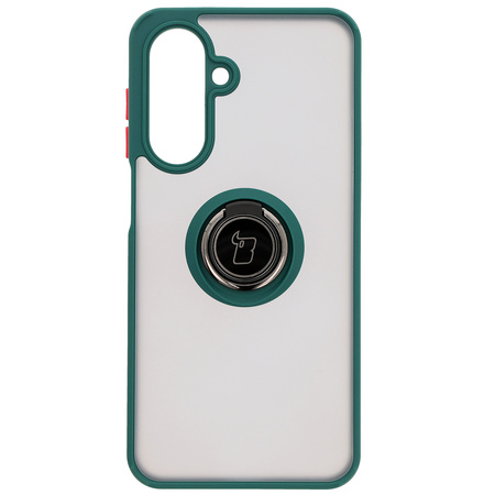 Etui z uchwytem na palec Bizon Case Hybrid Ring do Galaxy A26 5G, przydymione z ciemnozieloną ramką
