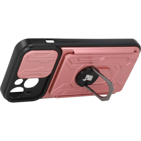 Etui Bizon Case Camshield Card Slot Ring do iPhone 14, jasnoróżowe