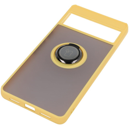 Etui z uchwytem na palec Bizon Case Hybrid Ring do Google Pixel 7 Pro, przydymione z żółtą ramką