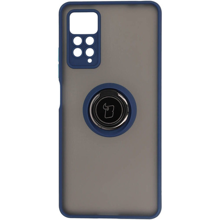Etui z uchwytem na palec Bizon Case Hybrid Ring do Xiaomi Redmi Note 11 Pro / Pro 5G, przydymione z granatową ramką