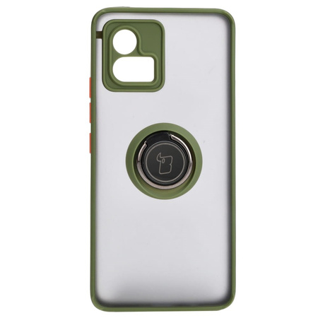 Etui z uchwytem na palec Bizon Case Hybrid Ring do Motorola Moto G72, przydymione z zieloną ramką
