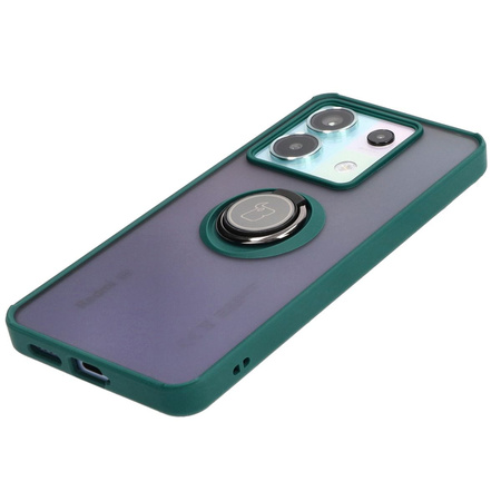 Etui z uchwytem na palec Bizon Case Hybrid Ring do Xiaomi Poco X6 / Xiaomi Redmi Note 13 Pro 5G, przydymione z ciemnozieloną ramką