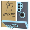 Etui z uchwytem na palec Bizon Case Hybrid Ring do Galaxy S24 Ultra, przydymione z jasnoniebieską ramką