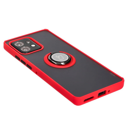 Etui z uchwytem na palec Bizon Case Hybrid Ring do Motorola Edge 40 Pro, przydymione z czerwoną ramką