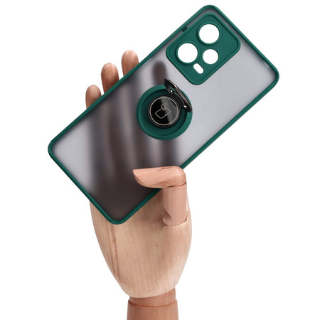 Etui z uchwytem na palec Bizon Case Hybrid Ring do Xiaomi Redmi Note 12 Pro 5G, przydymione z ciemnozieloną ramką