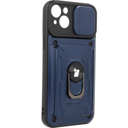 Etui Bizon Case Camshield Card Slot Ring do iPhone 14 Plus, granatowe