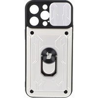 Etui Bizon Case Camshield Card Slot Ring do iPhone 14 Pro Max, białe