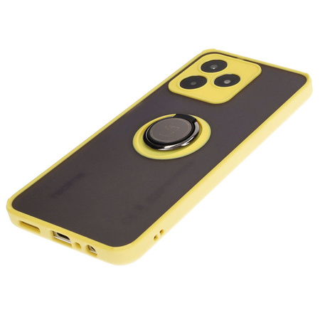 Etui z uchwytem na palec Bizon Case Hybrid Ring do Realme C53 / C51, przydymione z żółtą ramką