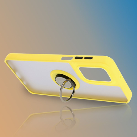Etui z uchwytem na palec Bizon Case Hybrid Ring do Motorola Moto G55 5G, przydymione z żółtą ramką