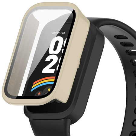 Etui ze szkłem do zegarka Bizon Case+Glass Watch do Xiaomi Smart Band 9 Active / Redmi Band 3, beżowe