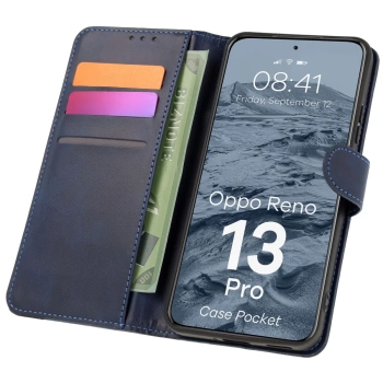 Etui z klapką Bizon Case Pocket do Oppo Reno13 Pro, granatowe
