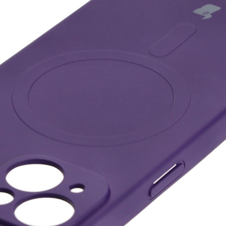 Etui silikonowe z pierścieniem magnetycznym Bizon Case Silicone Magnetic do iPhone 15, śliwkowe