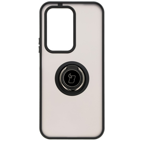 Etui z uchwytem na palec Bizon Case Hybrid Ring do Honor 200 Lite, przydymione z czarną ramką