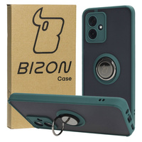 Etui z uchwytem na palec Bizon Case Hybrid Ring do Motorola Moto G54 5G, przydymione z ciemnozieloną ramką