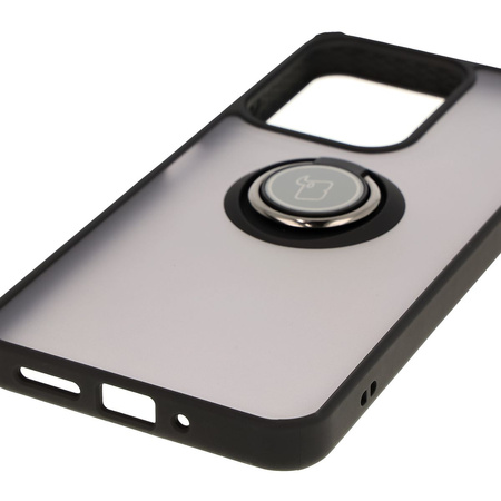 Etui z uchwytem na palec Bizon Case Hybrid Ring do Xiaomi Redmi 13C / Xiaomi Poco C65, przydymione z czarną ramką