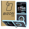 Etui z uchwytem na palec Bizon Case Hybrid Ring do Galaxy Z Flip6, przydymione z jasnoniebieską ramką