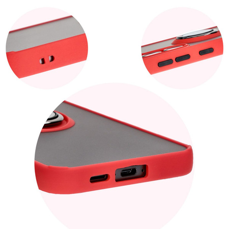 Etui z uchwytem na palec Bizon Case Hybrid Ring do Galaxy S24 FE, przydymione z czerwoną ramką
