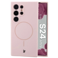 Silikonowe etui z pierścieniem magnetycznym Bizon Soft Case Magnetic do Galaxy S24 Ultra, jasnoróżowe