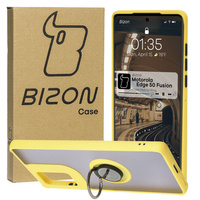 Etui z uchwytem na palec Bizon Case Hybrid Ring do Motorola Edge 50 Fusion, przydymione z żółtą ramką