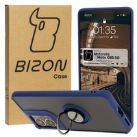 Etui z uchwytem na palec Bizon Case Hybrid Ring do Motorola Moto G85 5G, przydymione z granatową ramką