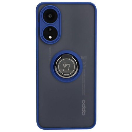 Etui z uchwytem na palec Bizon Case Hybrid Ring do Oppo A78 4G, przydymione z granatową ramką