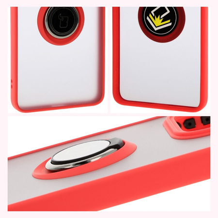 Etui z uchwytem na palec Bizon Case Hybrid Ring do Xiaomi Redmi Note 14 5G, przydymione z czerwoną ramką