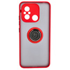 Etui z uchwytem na palec Bizon Case Hybrid Ring do Xiaomi Redmi 12C, przydymione z czerwoną ramką