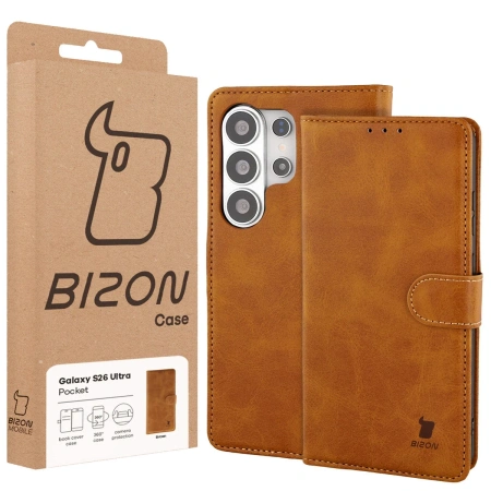 Etui z klapką Bizon Case Pocket do Galaxy S26 Ultra, brązowe