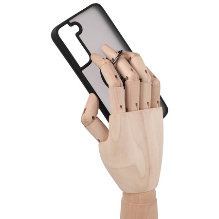 Etui z uchwytem na palec Bizon Case Hybrid Ring do Galaxy S22 Plus, przydymione z czarną ramką