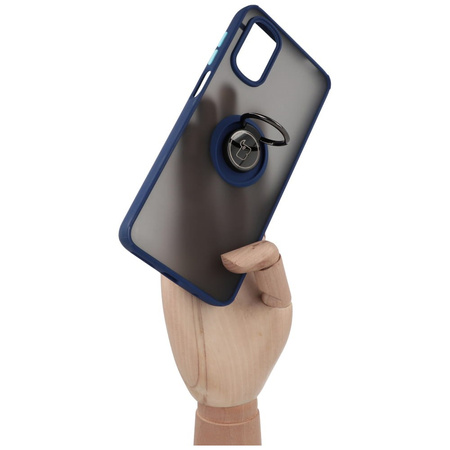Etui z uchwytem na palec Bizon Case Hybrid Ring do Motorola Moto G22 / E32 / E32s, przydymione z granatową ramką