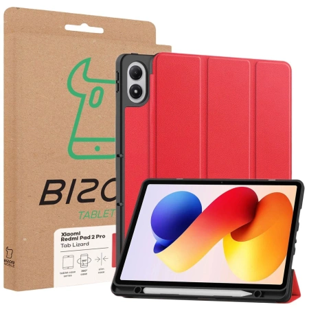 Etui z klapką Bizon Case Tab Lizard do Xiaomi POCO Pad M1 / Redmi Pad 2 Pro, czerwone