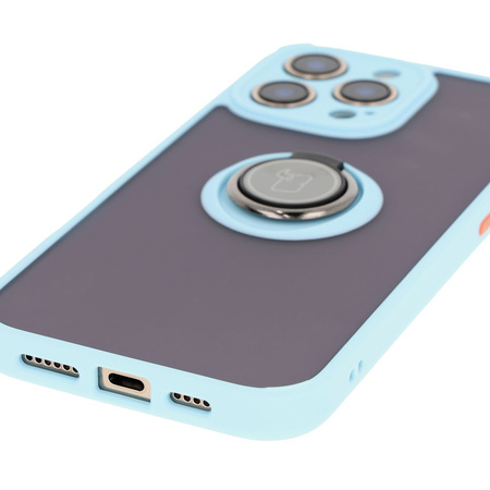 Etui z uchwytem na palec Bizon Case Hybrid Ring do iPhone 16 Pro Max, przydymione z jasnoniebieską ramką