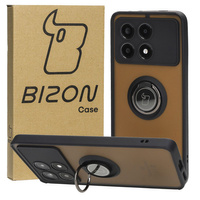 Etui z uchwytem na palec Bizon Case Hybrid Ring do Xiaomi Poco X6 Pro, przydymione z czarną ramką