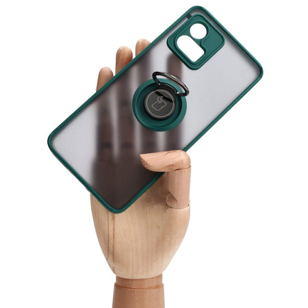 Etui z uchwytem na palec Bizon Case Hybrid Ring do Motorola Moto G72, przydymione z ciemnozieloną ramką