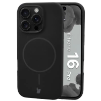 Silikonowe etui z pierścieniem magnetycznym Bizon Soft Case Magnetic do iPhone 16 Pro, czarne