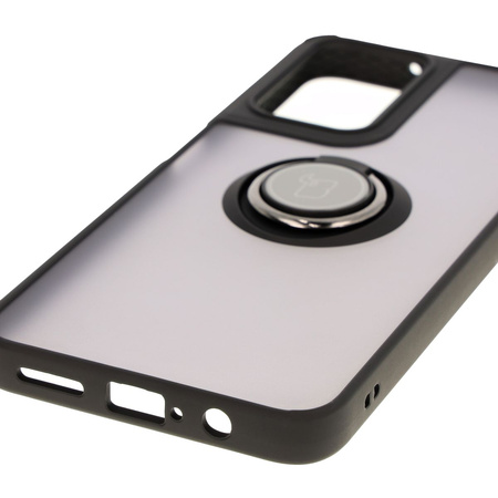 Etui z uchwytem na palec Bizon Case Hybrid Ring do Motorola Moto G35 5G, przydymione z czarną ramką