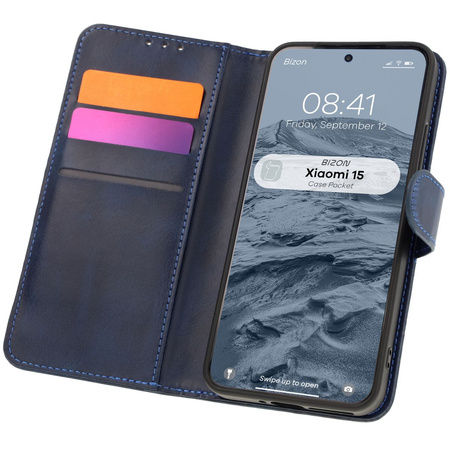 Etui z klapką Bizon Case Pocket do Xiaomi 15, granatowe