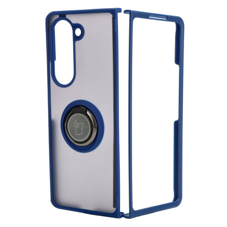 Etui z uchwytem na palec Bizon Case Hybrid Ring do Galaxy Z Fold5, przydymione z granatową ramką