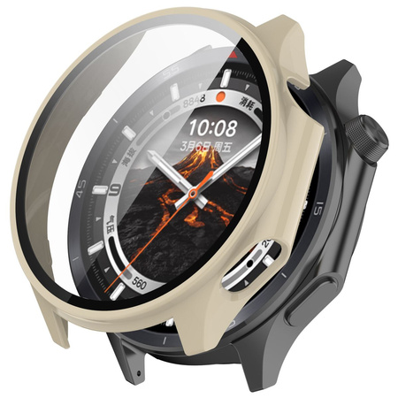 Etui ze szkłem do zegarka Bizon Case Watch Adamo do OnePlus Watch 3 / Oppo Watch X2, beżowe