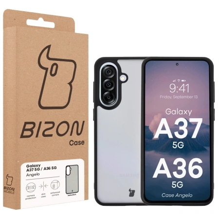 Etui Bizon Case Angelo do Galaxy A37 5G / A36 5G, przydymione z czarną ramką