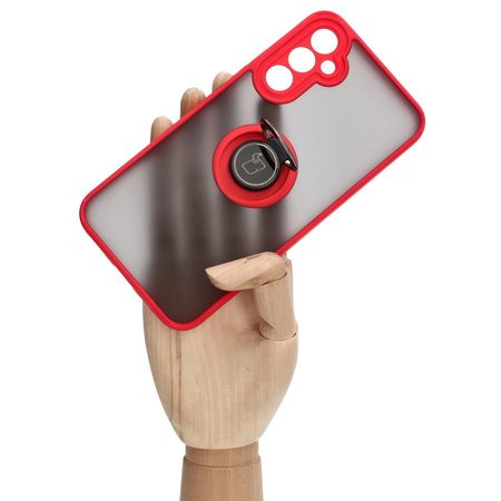 Etui z uchwytem na palec Bizon Case Hybrid Ring do Galaxy A34 5G, przydymione z czerwoną ramką