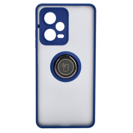 Etui z uchwytem na palec Bizon Case Hybrid Ring do Xiaomi Redmi Note 12 Pro+ 5G, przydymione z granatową ramką
