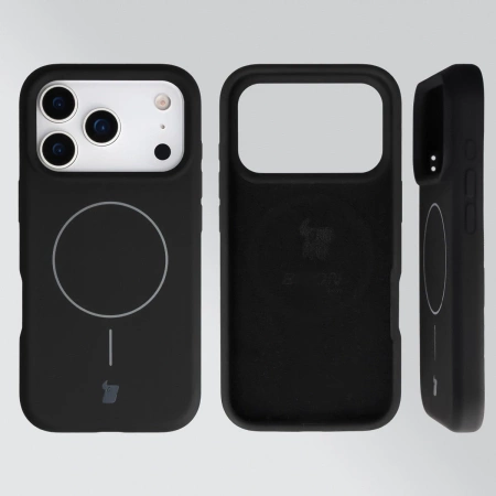 Silikonowe etui z pierścieniem magnetycznym Bizon Soft Case Magnetic do iPhone 17 Pro, czarne